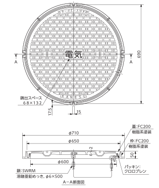 丸型受枠 東海・関西地区製品 図面